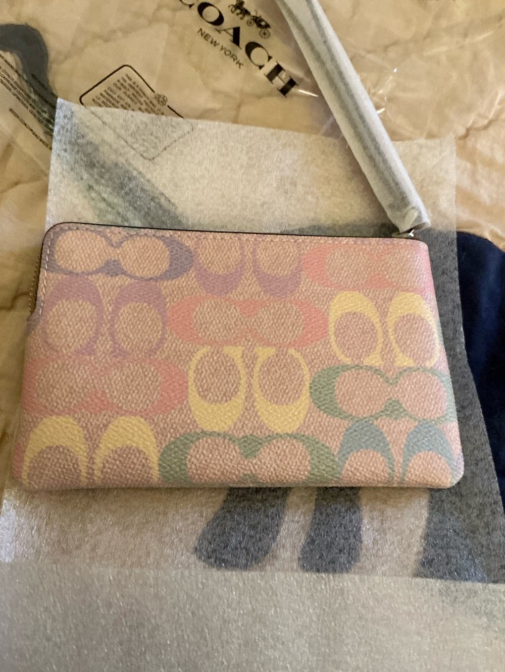 Coach Pastel Rainbow Corner Zip Wristlet - Picture 4 of 8